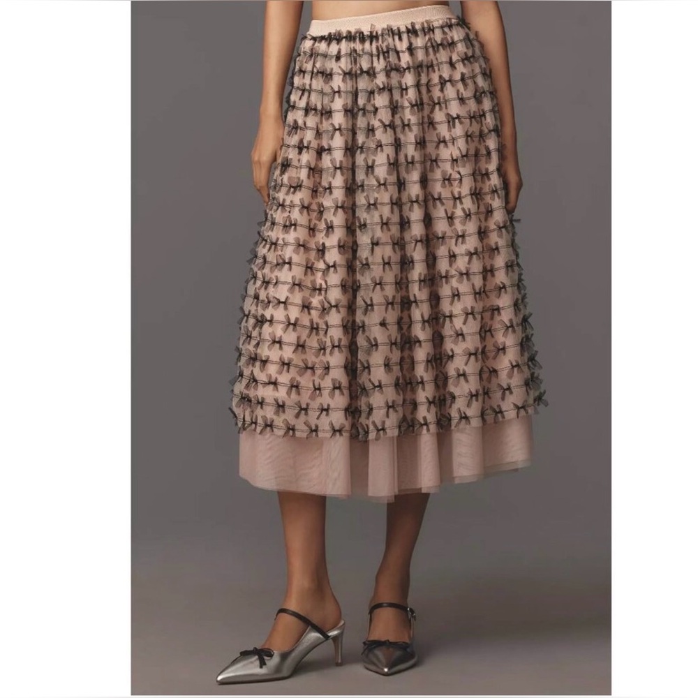 Anthropologie Maeve All-Over Bow Tulle Midi Skirt Size XL NWT